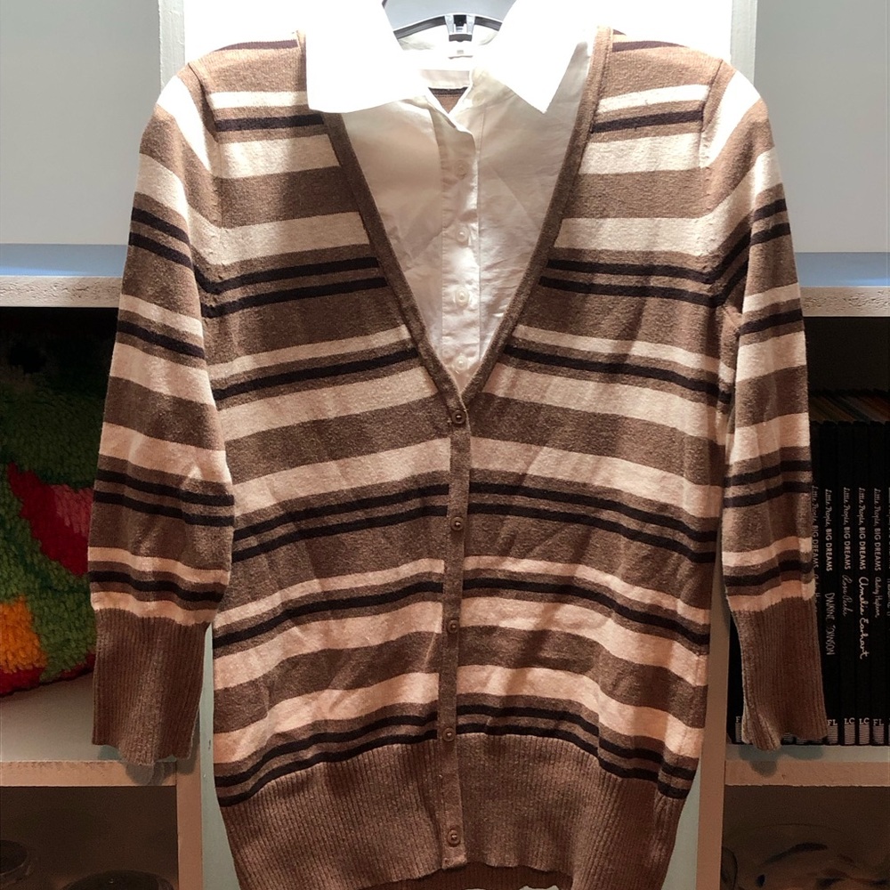 croft & barrow Brown and Cream Striped Knit Top